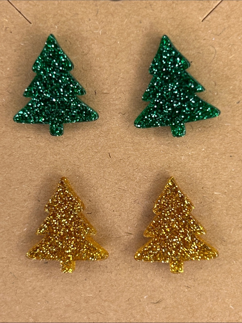 Glitter Christmas Tree Stud Earrings Acrylic Green & Gold Fashion Jewelry